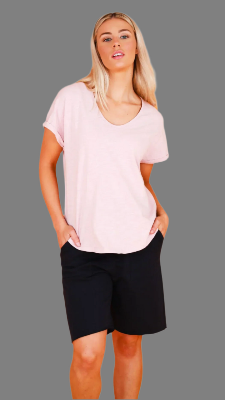 Milan Cuff Sleeve Tee - Blush Marle