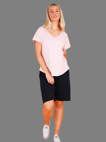 Milan Cuff Sleeve Tee - Blush Marle