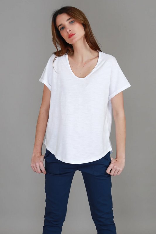 Milan Cuff Sleeve Tee - White