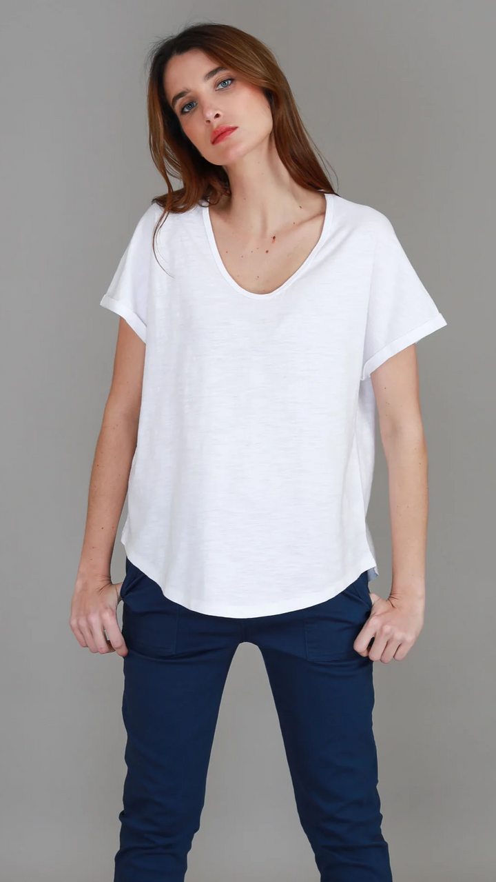 Milan Cuff Sleeve Tee - White
