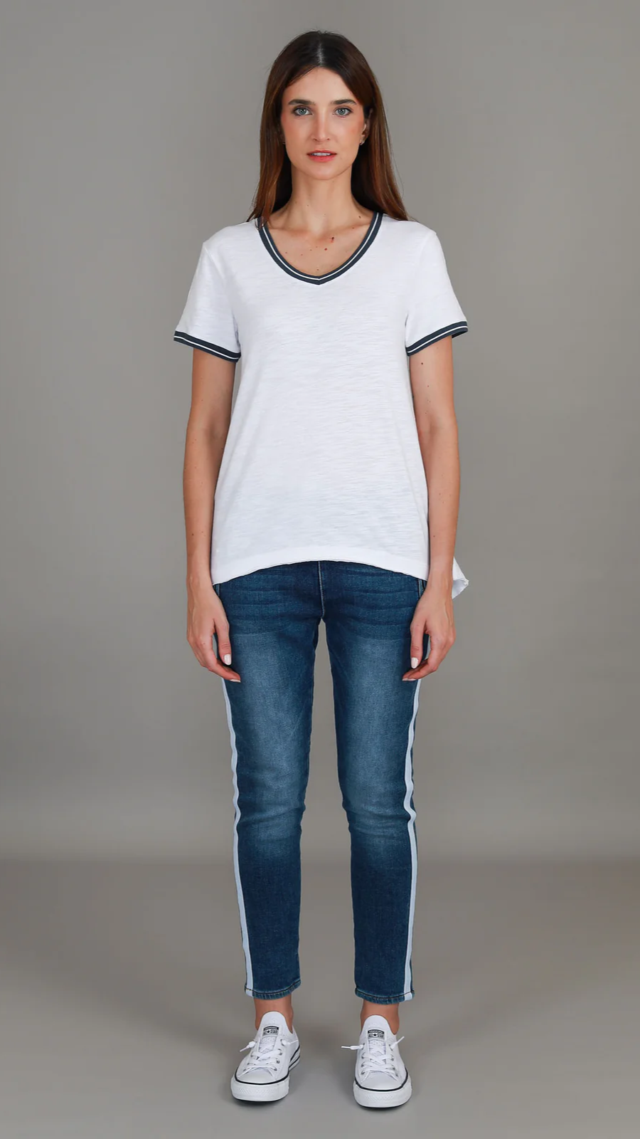 Mariella Contrast Sleeve Tee - White