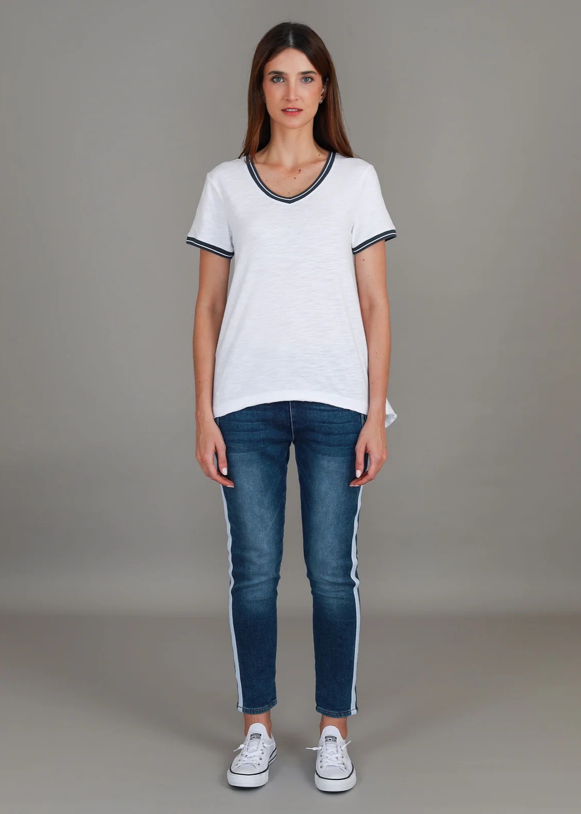 Mariella Contrast Sleeve Tee - White