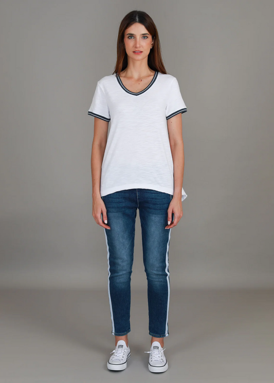 Mariella Contrast Sleeve Tee - White