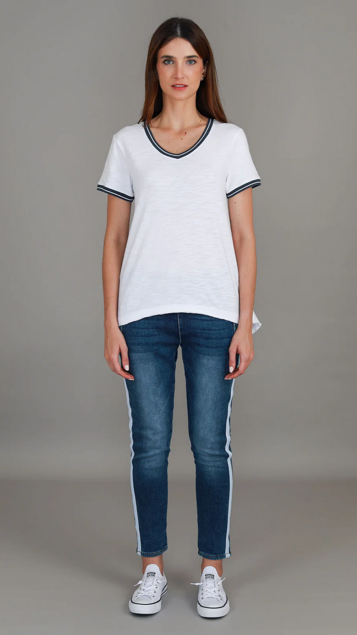 Mariella Contrast Sleeve Tee - White