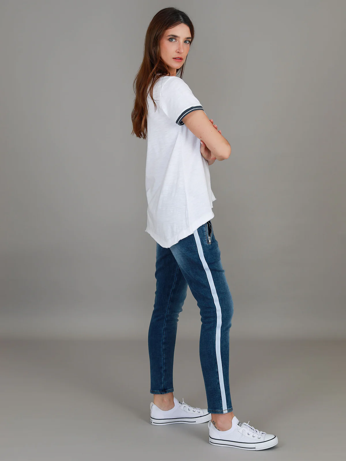 Mariella Contrast Sleeve Tee - White