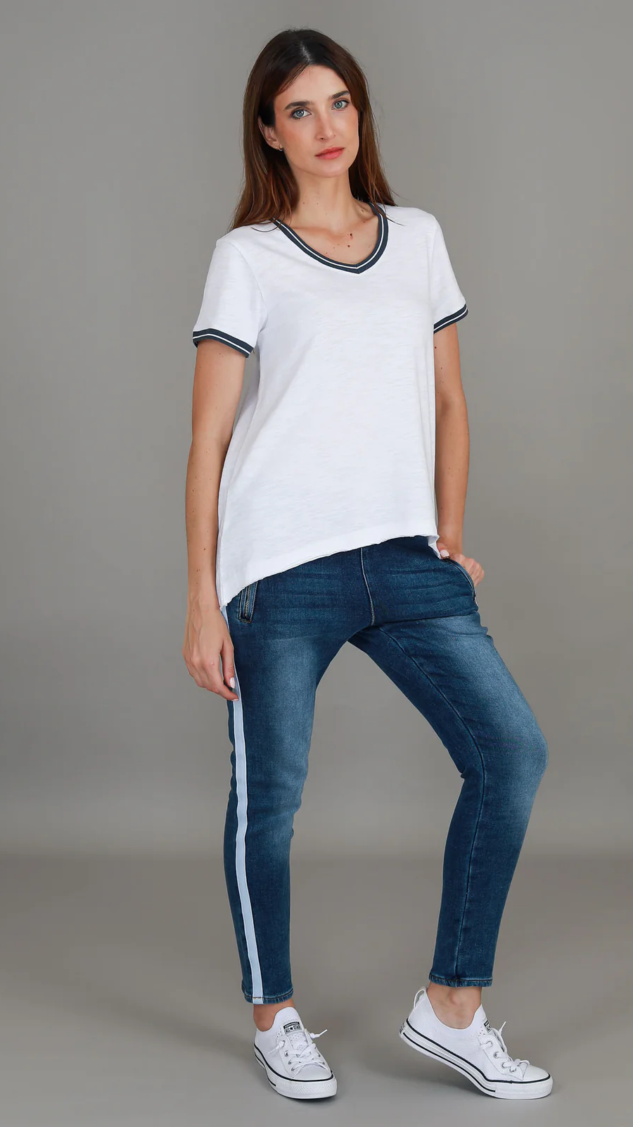 Mariella Contrast Sleeve Tee - White