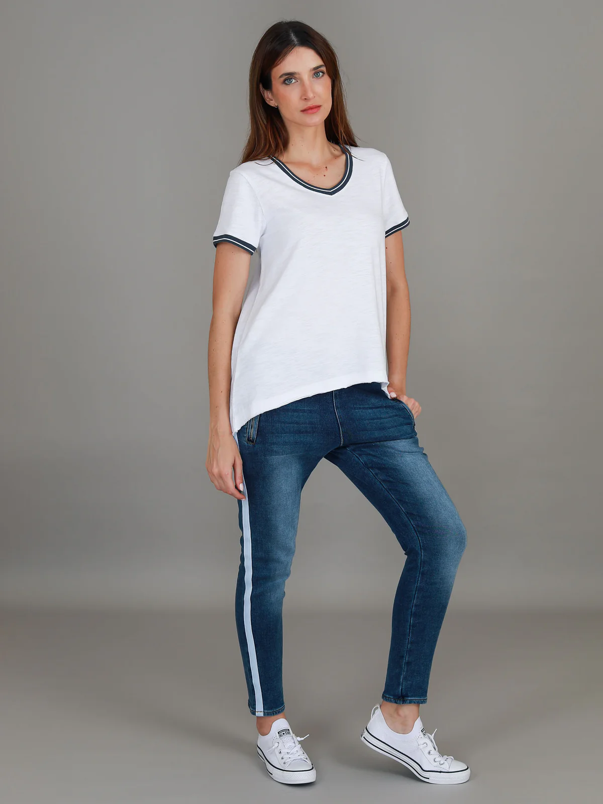 Mariella Contrast Sleeve Tee - White