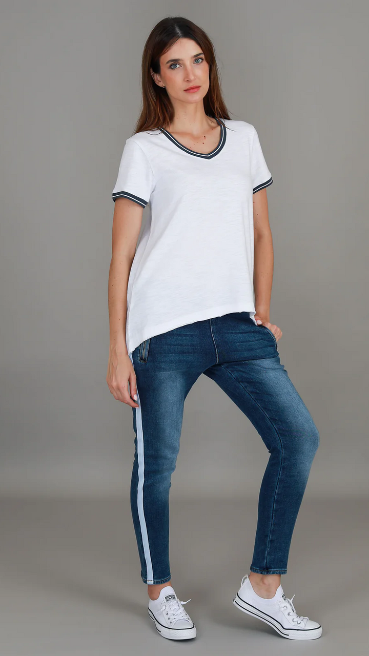 Mariella Contrast Sleeve Tee - White