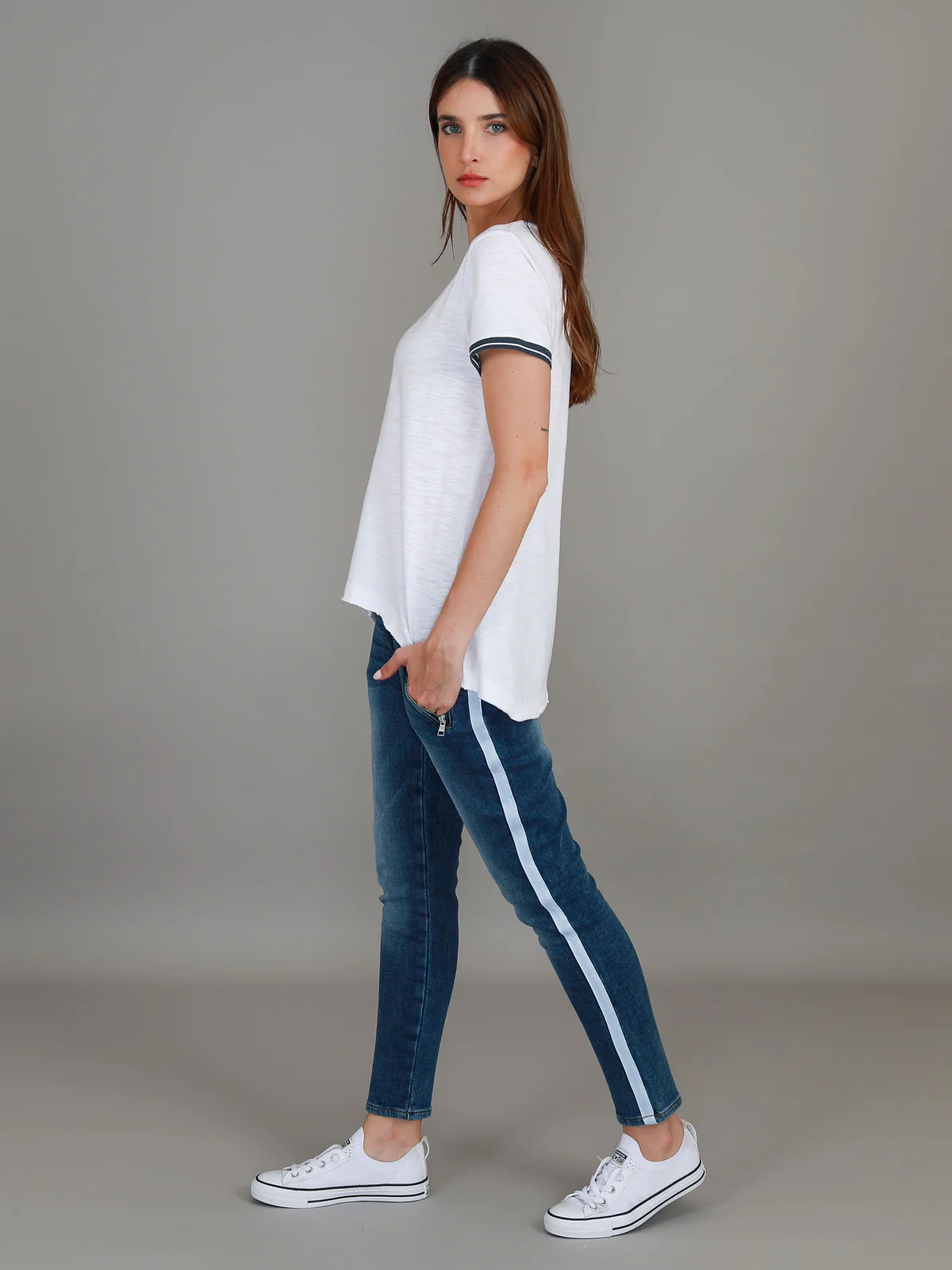 Mariella Contrast Sleeve Tee - White
