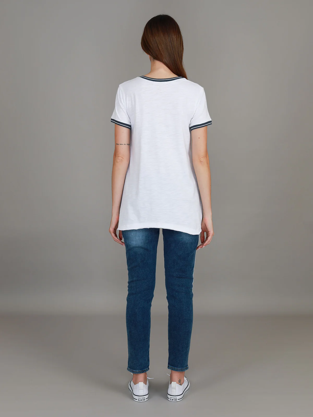 Mariella Contrast Sleeve Tee - White