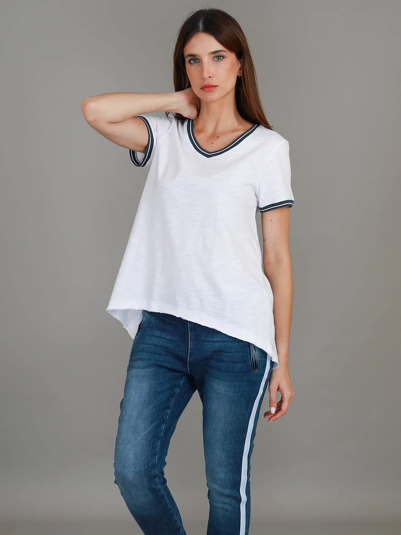 Mariella Contrast Sleeve Tee - White