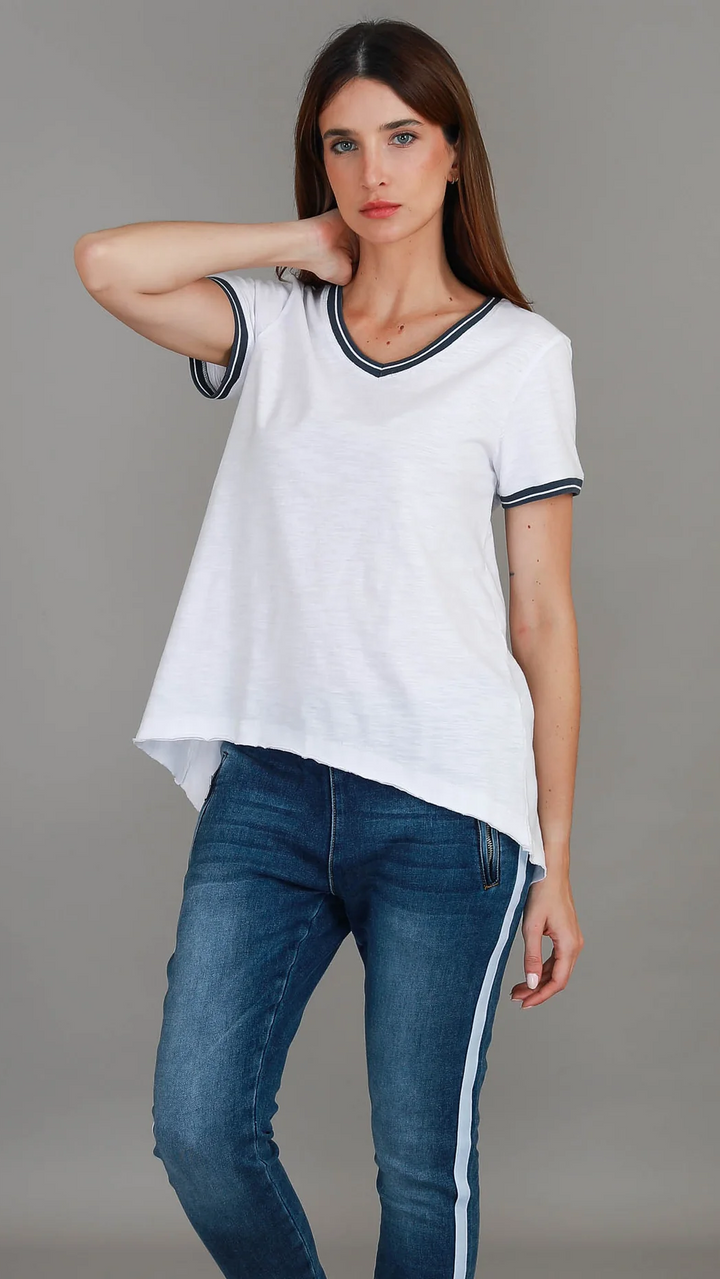 Mariella Contrast Sleeve Tee - White