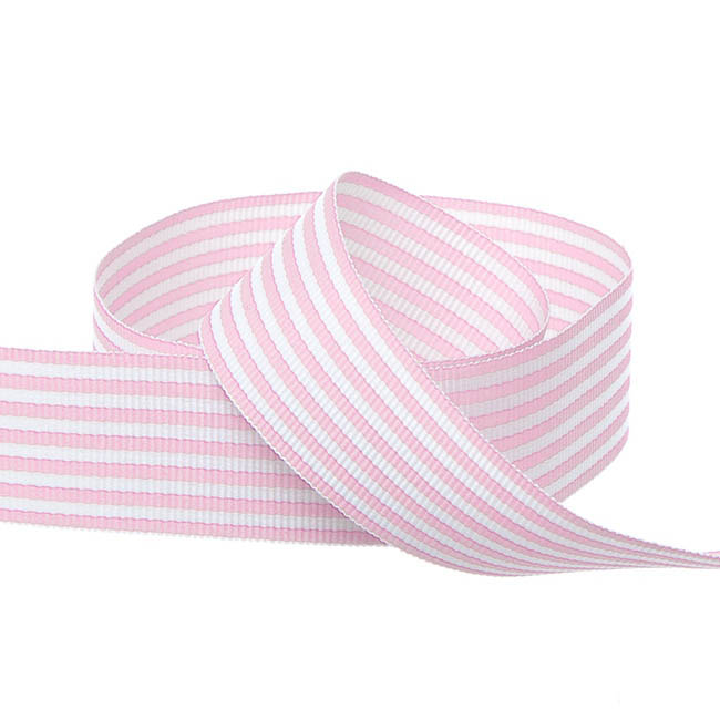 Grosgrain Fine Stripes Ribbon - Baby Pink