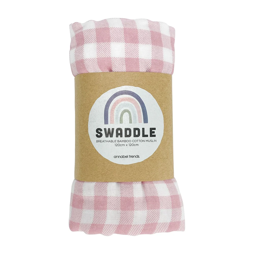 Muslin Gingham Swaddle - Pink Clay