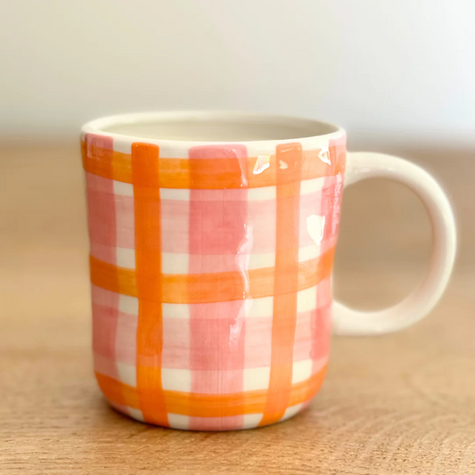 Mug - Rose Pink & Orange Gingham