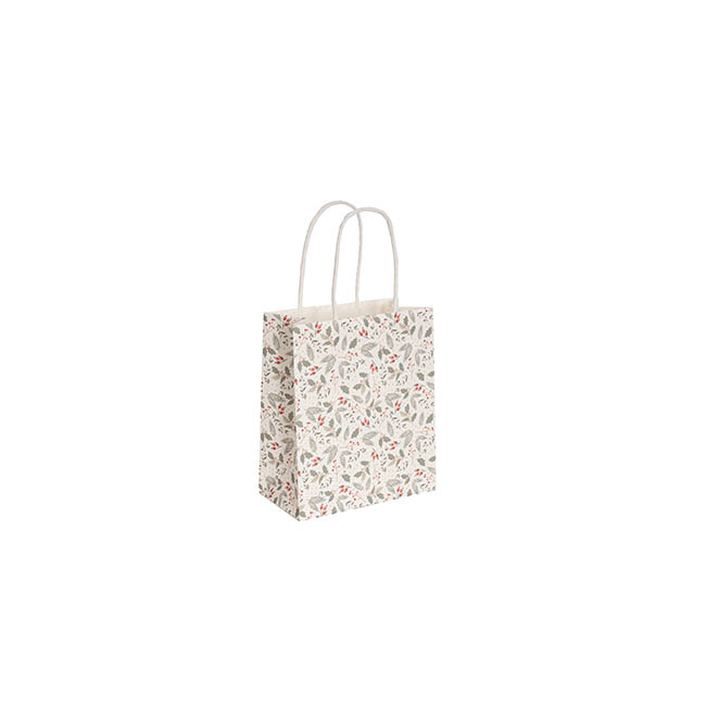 Mini Xmas Paper Bag - Holly White