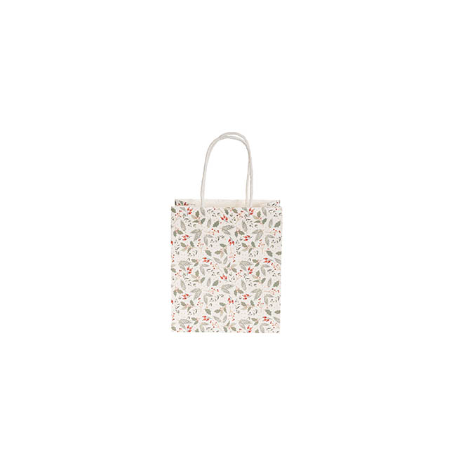 Mini Xmas Paper Bag - Holly White