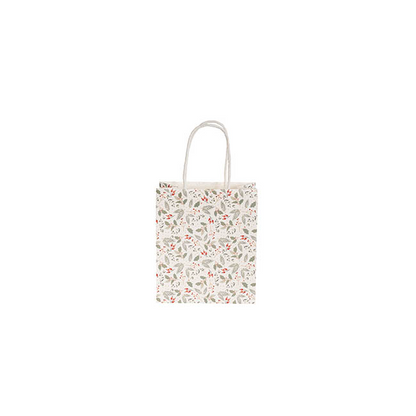 Mini Xmas Paper Bag - Holly White