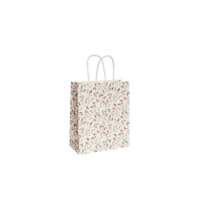 Small Xmas Paper Bag - Holly White