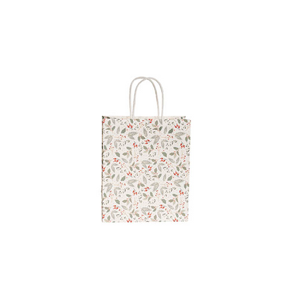 Small Xmas Paper Bag - Holly White