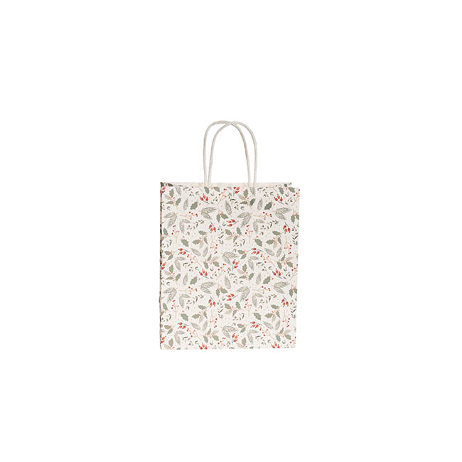Small Xmas Paper Bag - Holly White