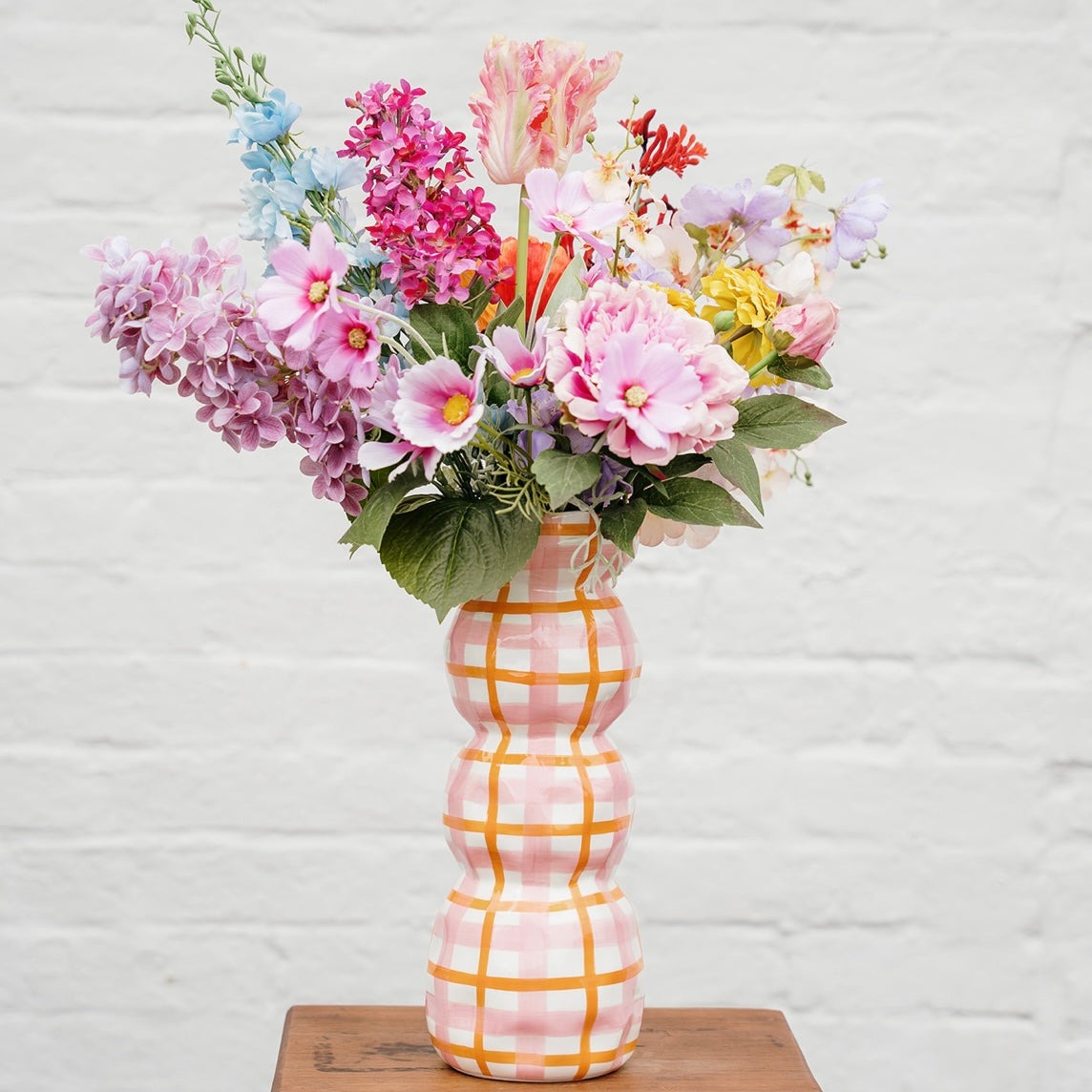 3 Tier Gingham Vase - Pink & Orange