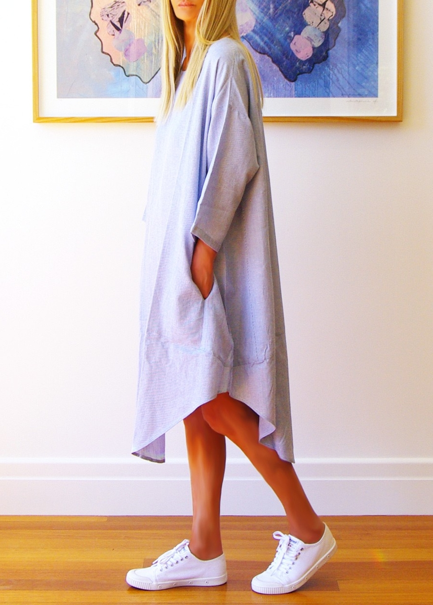 Willow Yarn Dyed Fine Stripe Dress - Blue & White