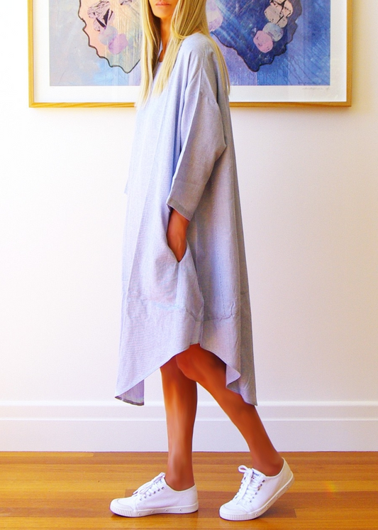 Willow Yarn Dyed Fine Stripe Dress - Blue & White