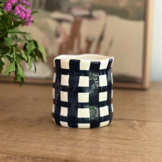 Large Navy Gingham Candle - Australian Sandalwood