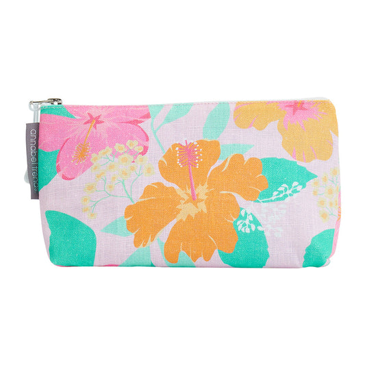 Small Linen Cosmetic Bag - Hibiscus