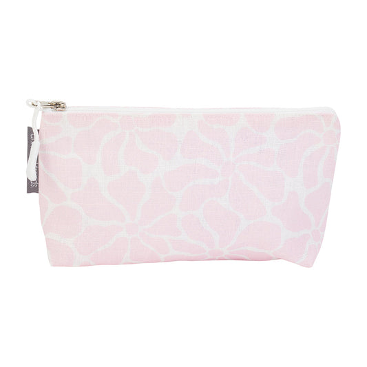 Small Linen Cosmetic Bag - Pink Petal Floral