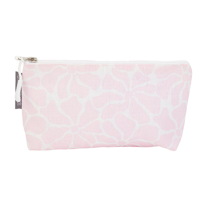 Small Linen Cosmetic Bag - Pink Petal Floral