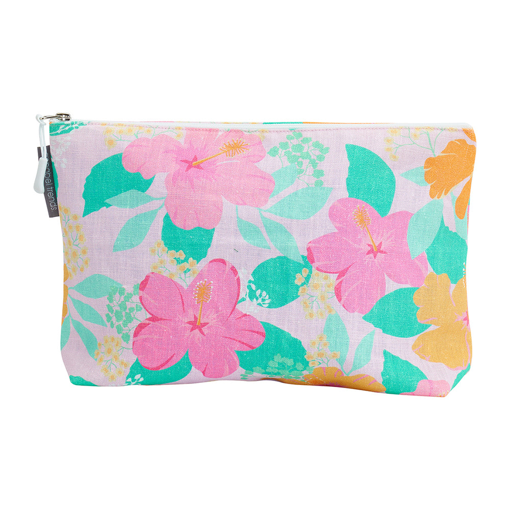 Large Linen Cosmetic Bag - Hibiscus