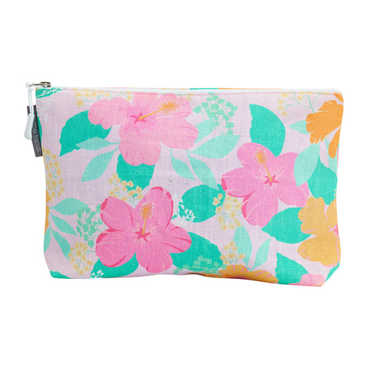 Large Linen Cosmetic Bag - Hibiscus