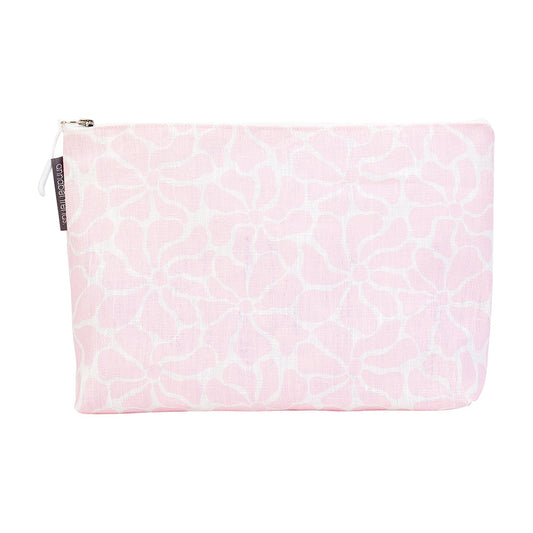 Large Linen Cosmetic Bag - Pink Petal Floral