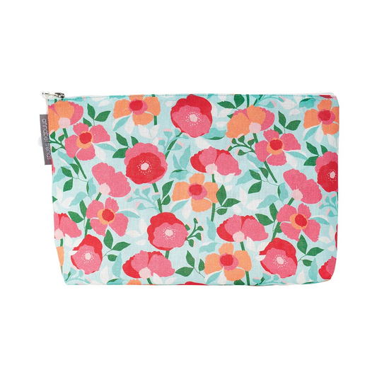 Large Linen Cosmetic Bag - Sherbet Poppies