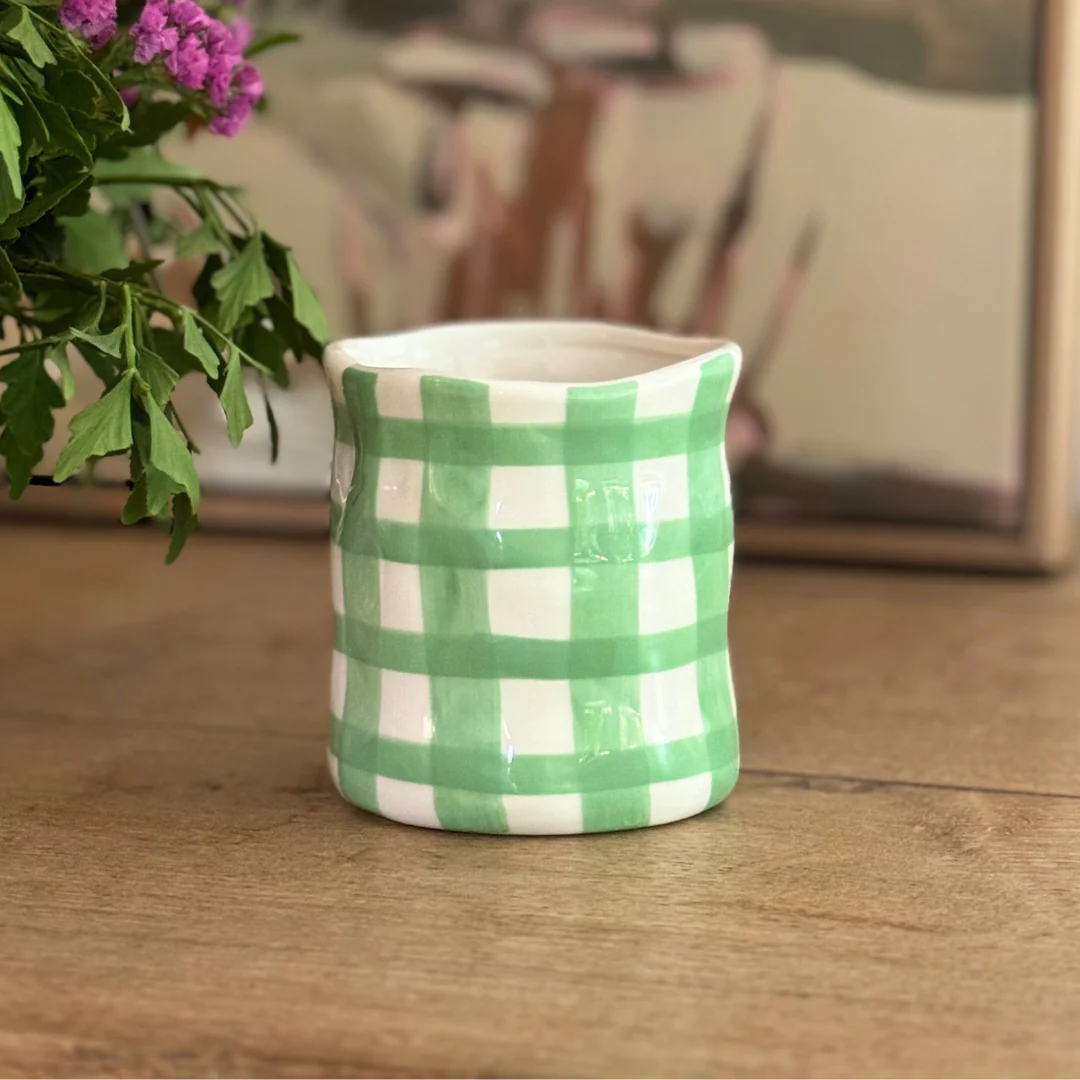 Large Mint Green Gingham Candle - Japanese Honey Suckle