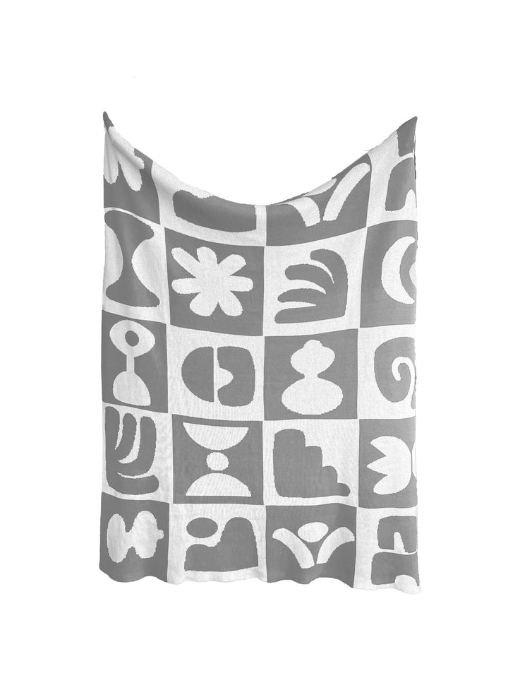Abstract Knitted Throw - Taupe &amp; Ivory