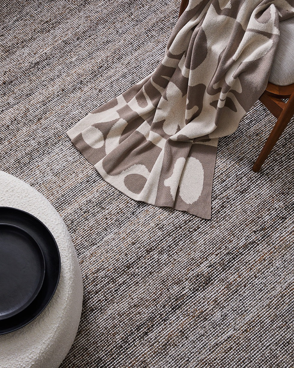 Abstract Knitted Throw - Taupe & Ivory