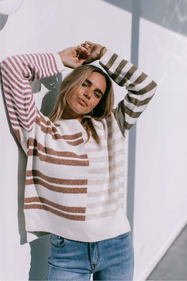 Abstract Stripe Knit - Chocolate/Latte