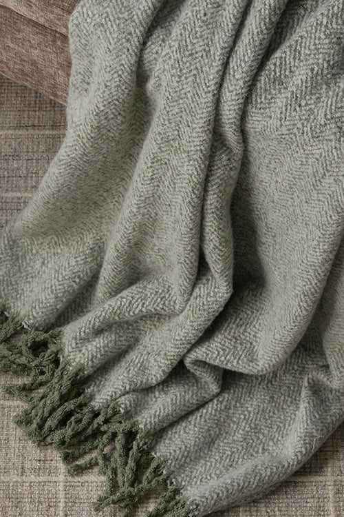 Alba Faux Mohair Throw - Sage Green