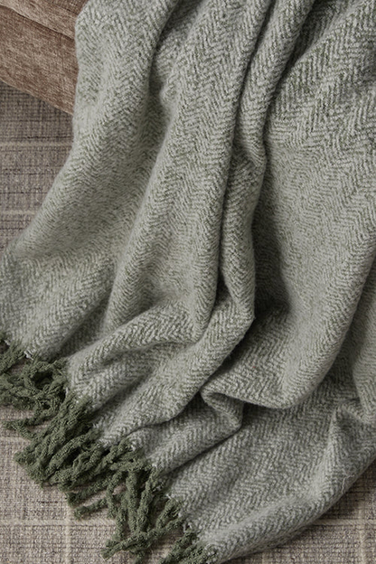 Alba Faux Mohair Throw - Sage Green