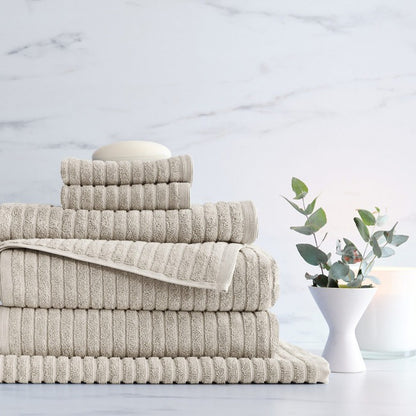 Alessia Cotton Bamboo Rib Hand Towel - Latte