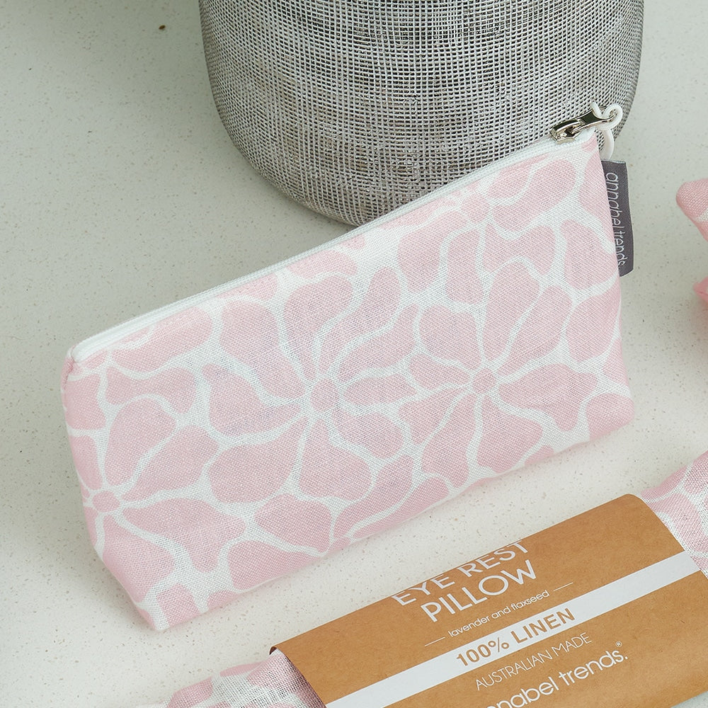 Large Linen Cosmetic Bag - Pink Petal Floral