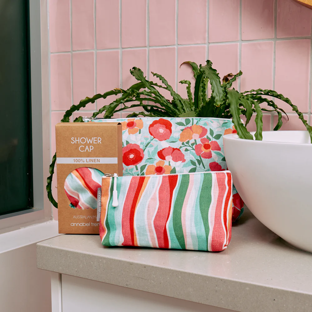 Large Linen Cosmetic Bag - Sherbet Poppies
