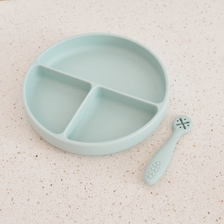 Silicone Suction Divided Plate - Moss