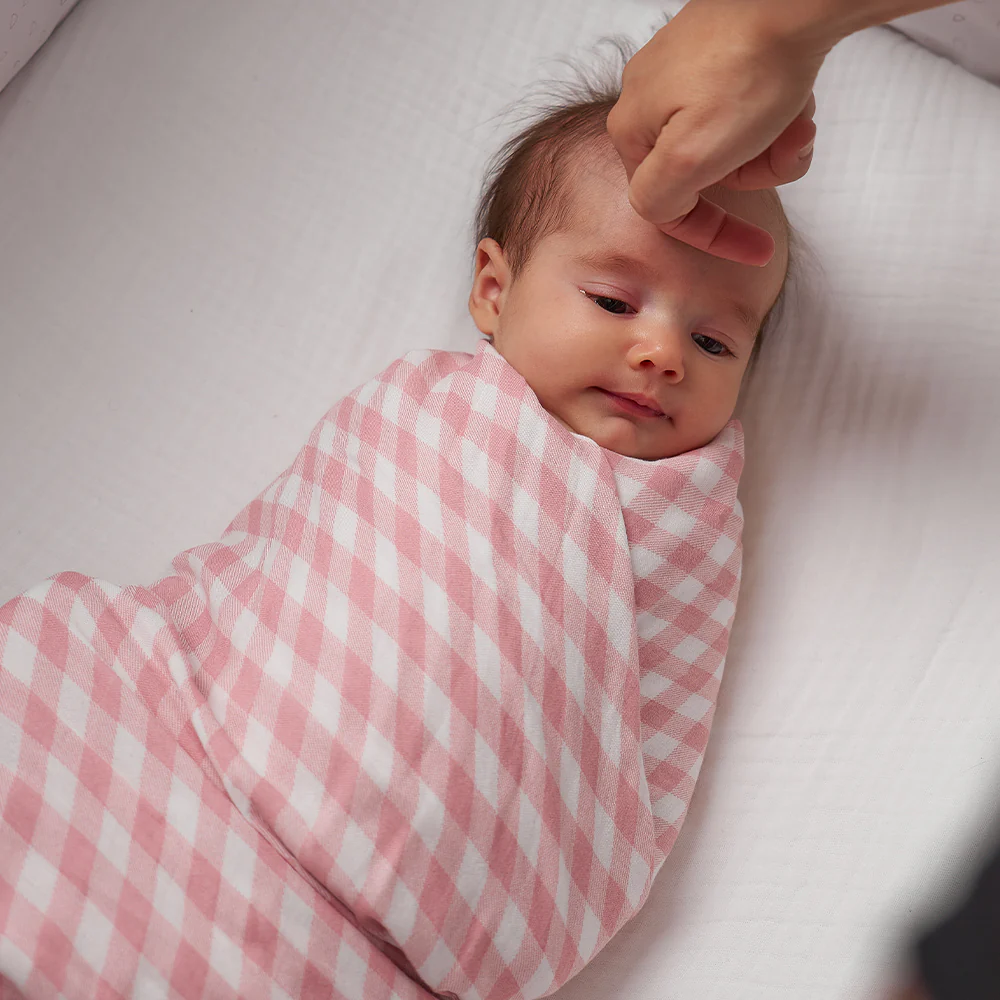 Muslin Gingham Swaddle - Pink Clay