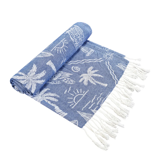 Aussie Turkish Towel - Dusty Blue & White