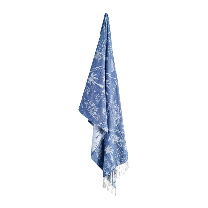 Aussie Turkish Towel - Dusty Blue &amp; White