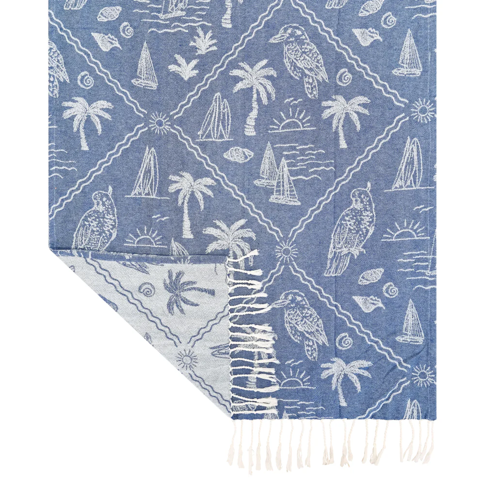 Aussie Turkish Towel - Dusty Blue & White